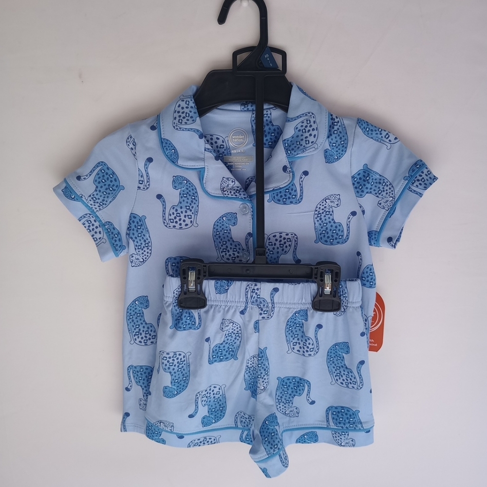 Wonder Nation Girls Pajama Set XS 4/5 Blue 2 Piece Set Shirt And Shorts